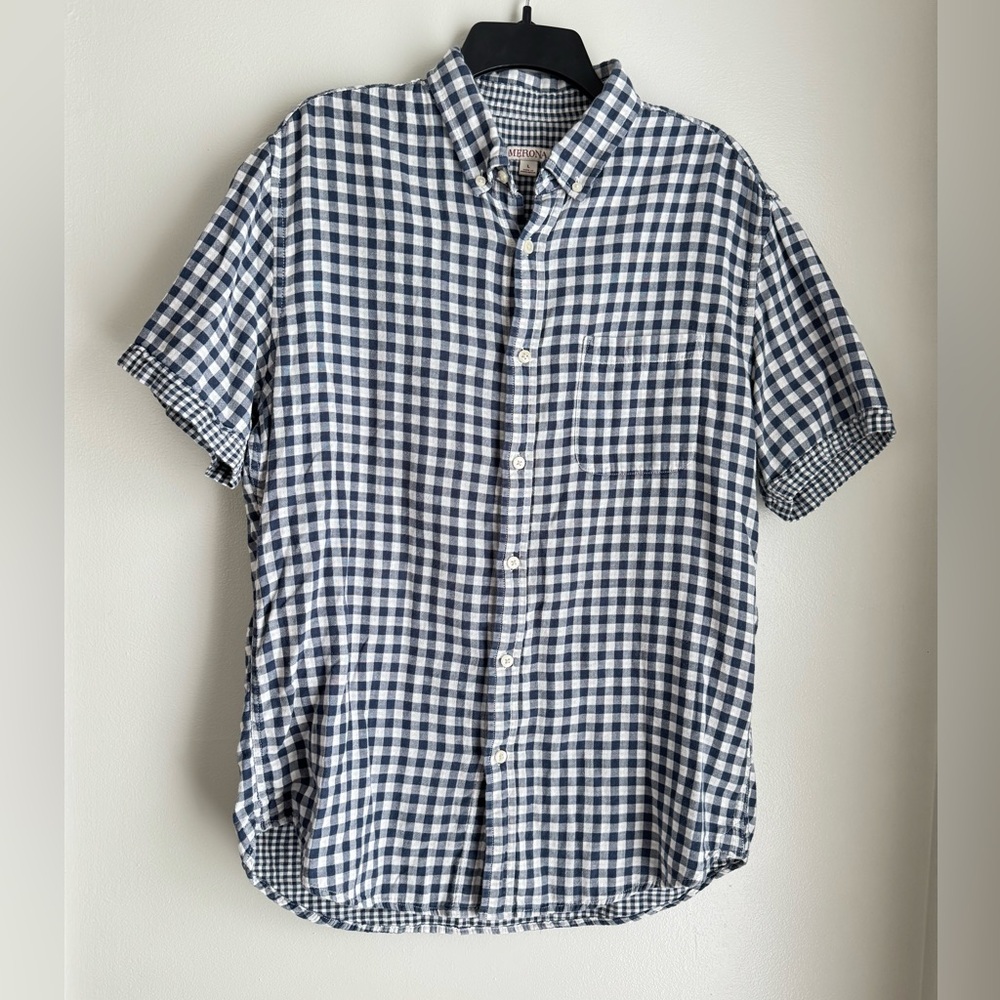 Men's Summer Blue and White Checkered Button Down Shirt
